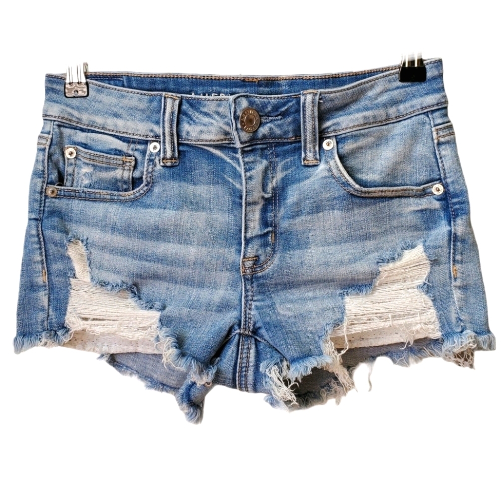 American Eagle Distressed Lace Jean Shorts Sz 4
